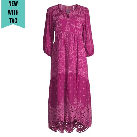 Johnny Was Gracie Hopscotch Embroidered Midi Dress Rumba Red Size M - Picture 1 of 13